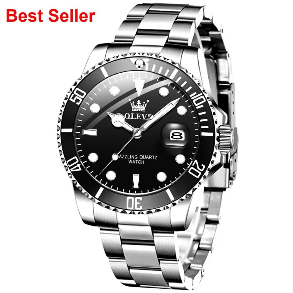 Silver Gold Stainless Steel Dress Watch with Date Window Waterproof